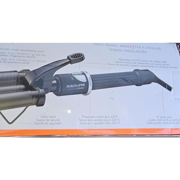 BabylissPRO Porcelain Ceramic Triple Barrel Waver Hair Styling Crimper Black NEW - Picture 5 of 5